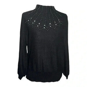 ALFANI Womens BLACK with Rhinestones Pullover Mock Sweater Turtleneck